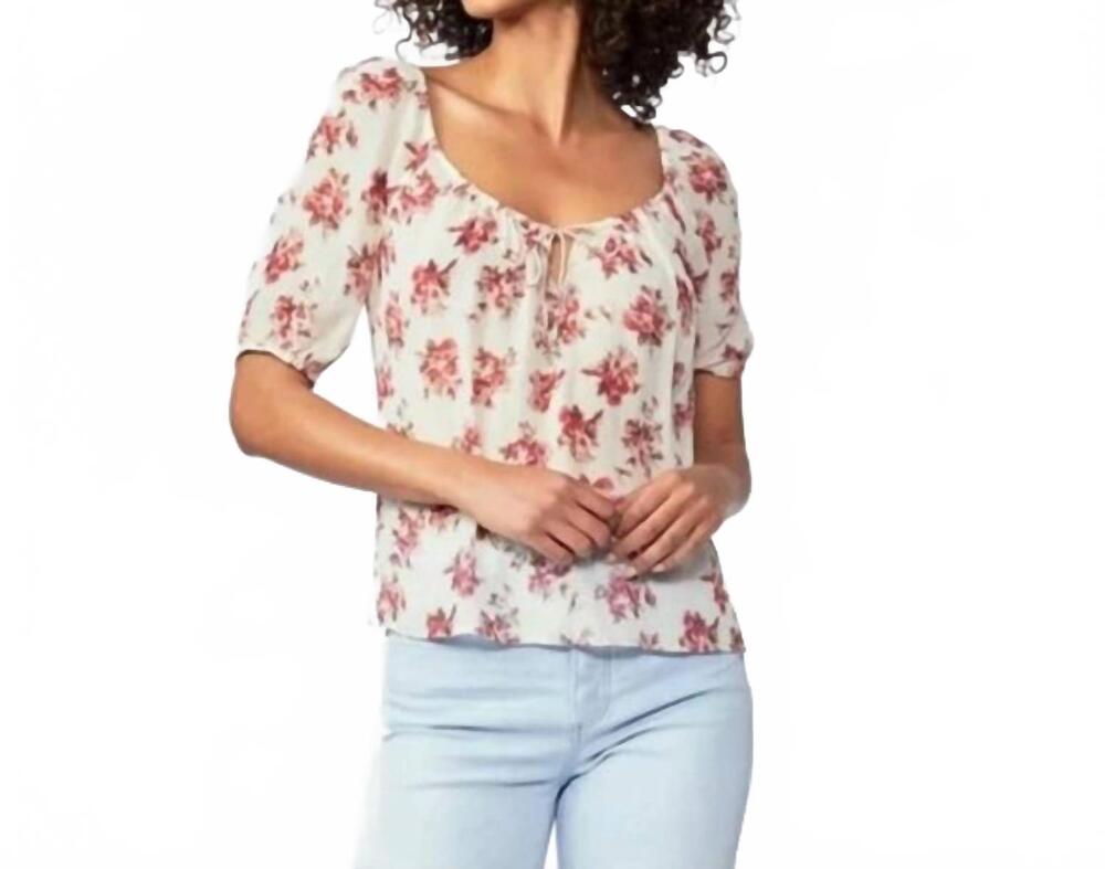 NEW PAIGE franciska crinkle chiffon top in nude cream/cherry red